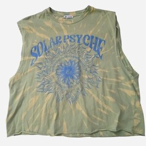 Zara Green Tie-Dye 'Solar Psyche' Muscle Tee with Blue Graphic
